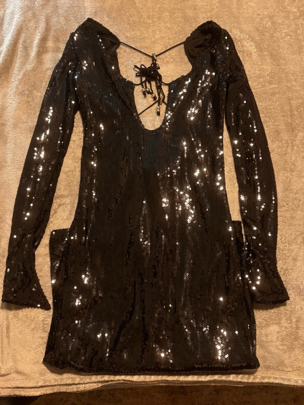 Black Sequin Maxi Dress with Tie Back